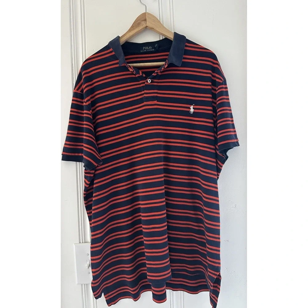Polo Ralph Lauren XXL Navy Red Stripe Short Sleeve Cotton Polo Shirt